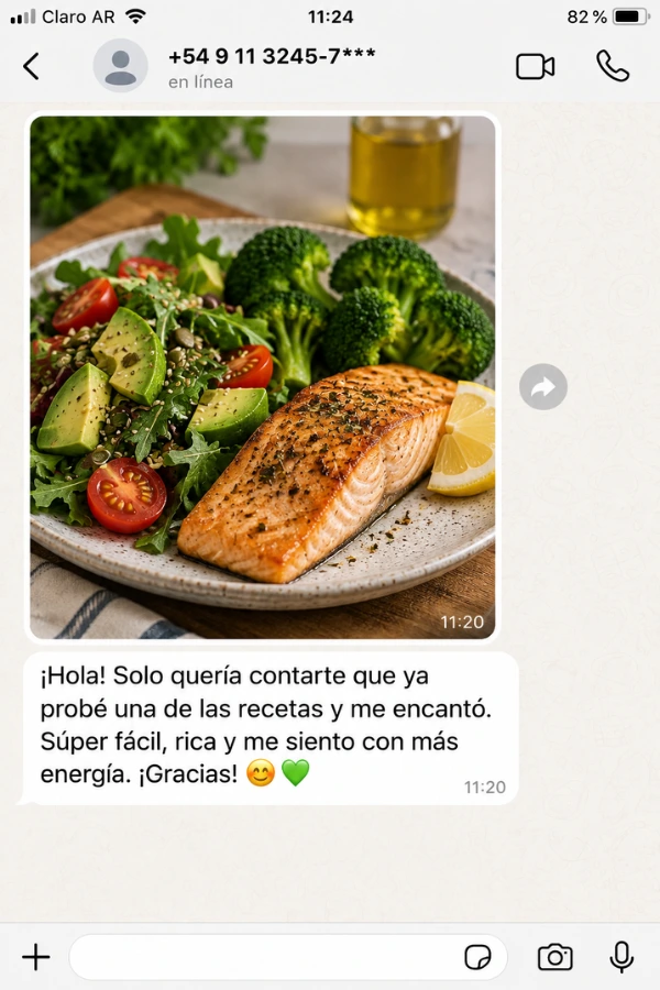 Testimonio de WhatsApp: receta fácil, rica y con más energía