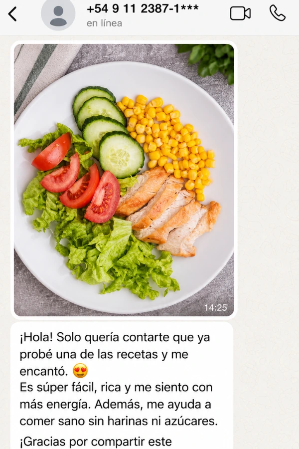Testimonio de WhatsApp: come sano sin harinas refinadas y sin azúcares