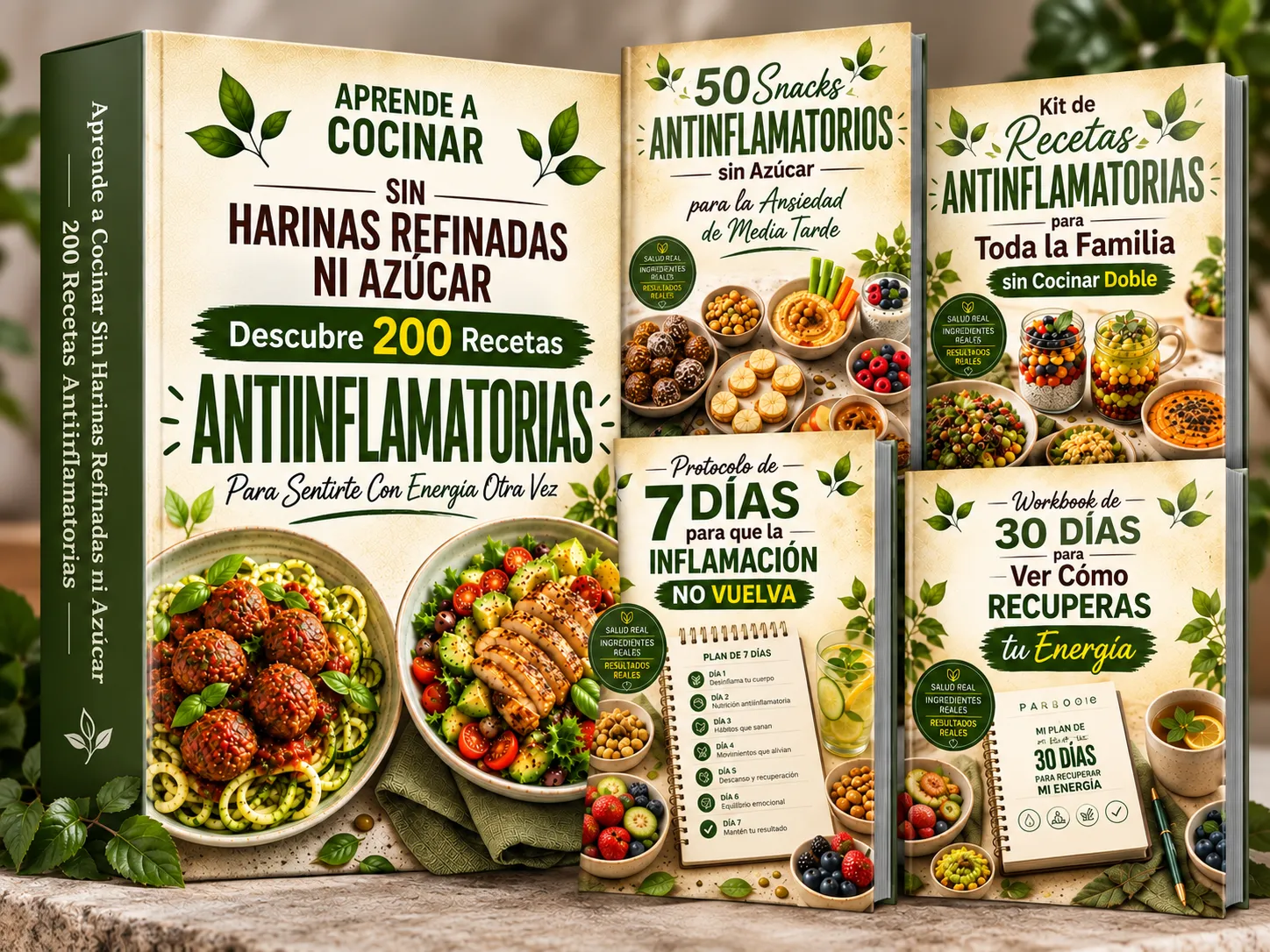 Catálogo digital Aprende a Cocinar Sin Harinas Refinadas y Sin Azúcar más los 4 bonos incluidos