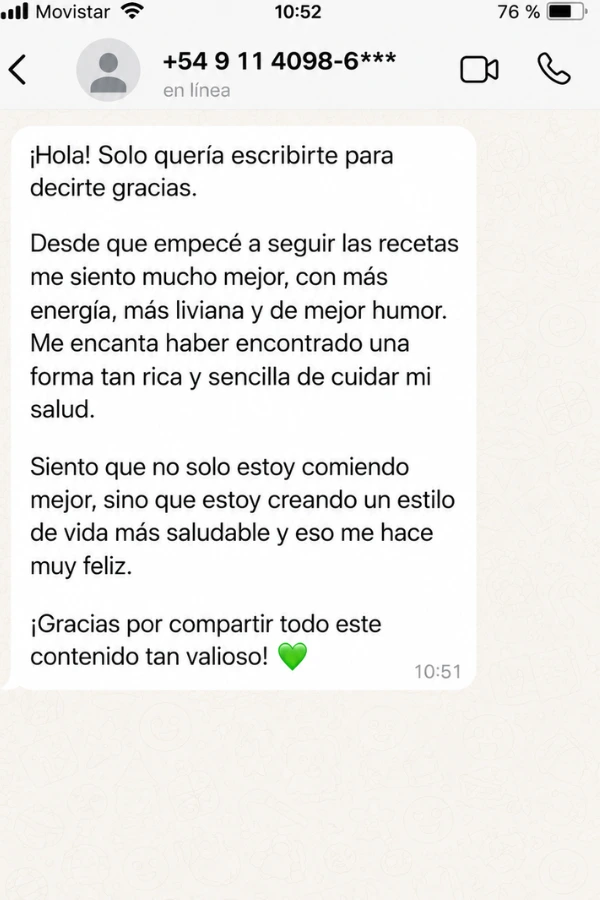 Testimonio de WhatsApp: más energía, más liviana y mejor humor